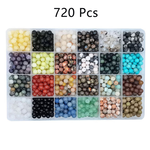 720Pcs Natural Stone Beading Set, 6Mm Size 24 Styles DIY Jewelry Making Beading Materials
