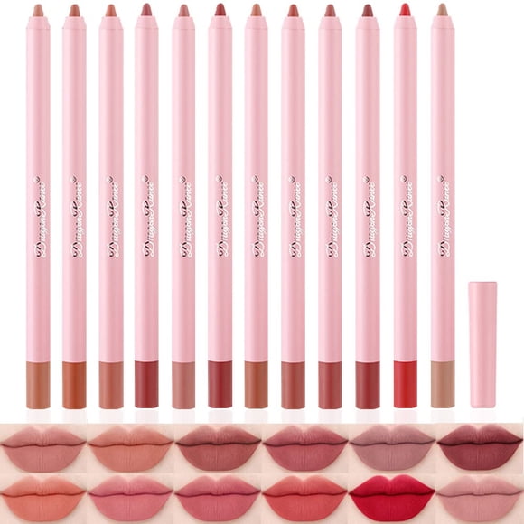 YIBABY Juego de lápices delineadores de labios mate, 12 colores, natural, nude a oscuro, impermeable, de larga duración, sin decoloración, lápices suaves, lápiz labial, set de regalo de maquillaje par