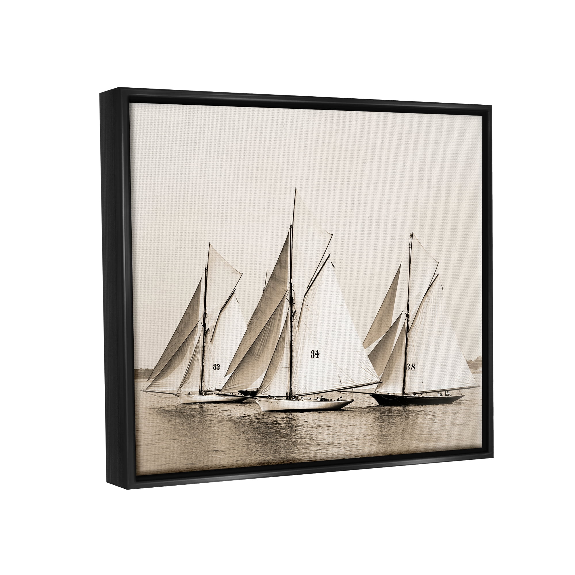 Stupell Industries Vintage Sailboat Fleet Transportation Photography Black Floater Framed Canvas Art Print Wall Art, 21 x 17