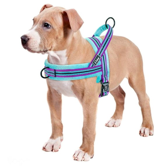 Pet Artist No Pull Quick Fit Front Leading Stripe Pet Dog Harness Adjustable Reflective Plush Lined Chest Strap