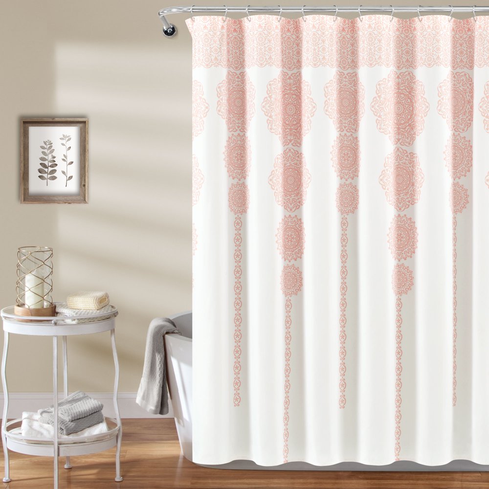 Lush Decor Stripe Medallion Polyester Shower Curtain, 72x72, Blush