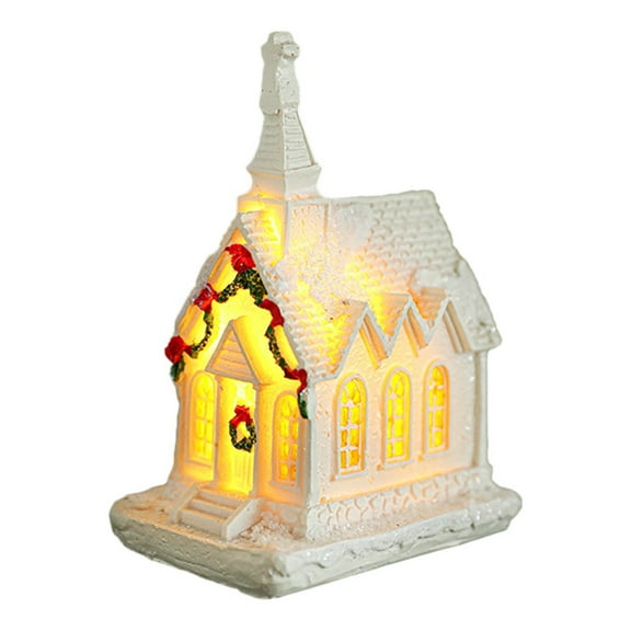 Light Up Christmas Village House Church Tower Christmas Castle Scene Decor Resin Ornament Gift Xmas Decorations Buildings