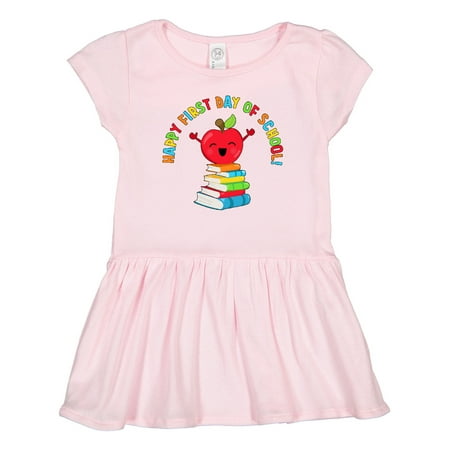 

Inktastic Happy First Day of School Cute Apple with Books Gift Toddler Girl Dress