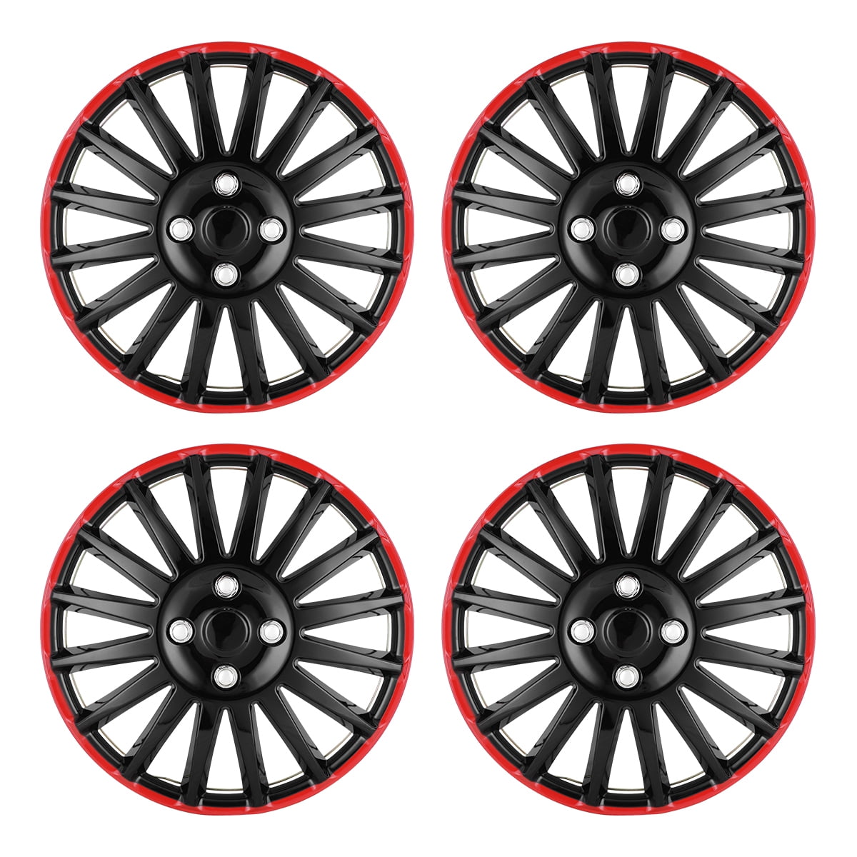 15" Set of 4 Wheel Covers Snap on Hubcaps Full Hub Caps Fit R15 Tire & Steel Rim (4 Pack)-Black Lacquer & Red Lacquer