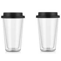 2 Piece 12oz Double Glass Coffee Mugs With Silicone Lid Clear Dishwasher Safe