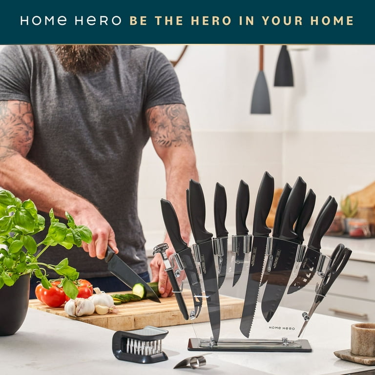 Home Hero Kitchen Knife Set, Steak Knife Set & Kitchen Utility Knives -  Ultra-Sharp High Carbon Stainless Steel Knives with Ergonomic Handles (17  Pc Set, Black)