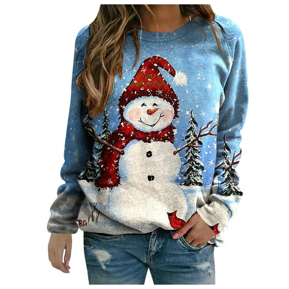 Christmas Tops for Women Long Sleeve T Shirts Casual Sweatshirts Thermal Crewneck Loose Santa Xmas Tees Blouses