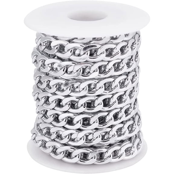 16.4 Feet Aluminium Curb Chains Smooth Surface Charm Unwelded Connector Chain with Spool Silver Color Chains for Necklace Jewelry Accessories DIY Making 0.5x0.35x0.1inchSilver