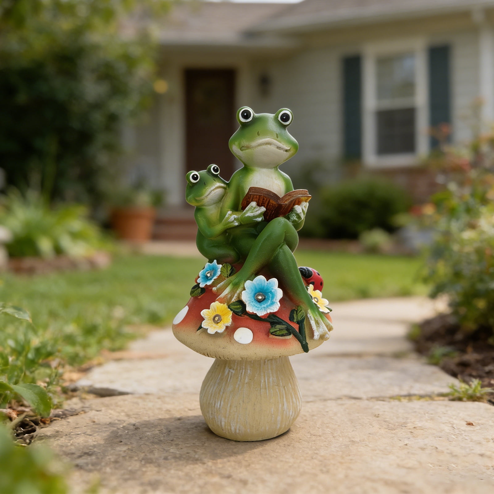 Garden Statues Frogs Outdoor Decor, Resin Frogs Figurines Lights Sculptures with Solar Light, Lovely Frogs with Mushroom for Garden Patio Yard