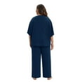 thumbnail image 5 of WBQ Women Pajama Sets V-Neck Short Sleeve Tops with Long Pants Sleepwear Soft Pajama Set Plus Size Nightwear, 5 of 6