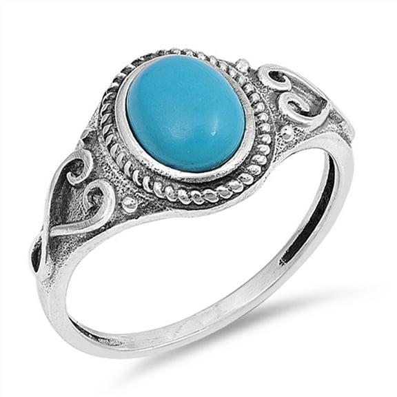 Simulated Turquoise Bali Love Ring .925 Sterling Silver Band Blue CZ Jewelry Female Size 9