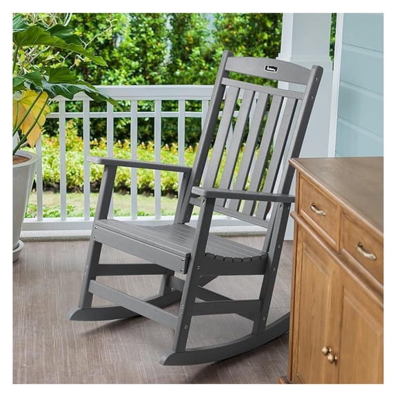 Outdoor Rocking Chairs, HDPE All Weather Lumber Rocker, High Back Patio Rockers Easy Assembly