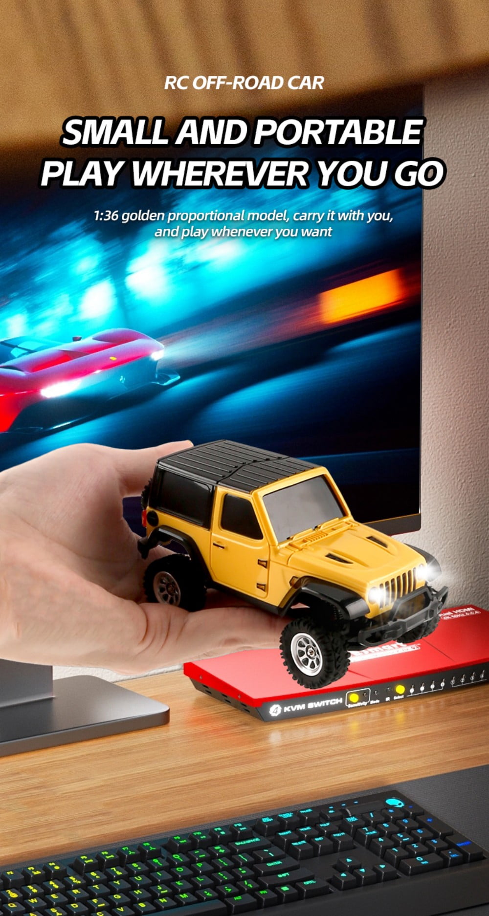 1/36 Scale Mini RC Crawler Car, 4WD Remote Control Climbing Car, 2.4G Off-Road Vehicle with LED Lights, Micro RC Truck 4×4 Small Cars for Adult, Blue