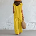 thumbnail image 5 of NMMUED Summer 2 Piece Sets for Women Side Button Shirts Wide Leg Pants Outfits Resort Wear Lounge Matching Suits Yellow L, 5 of 6
