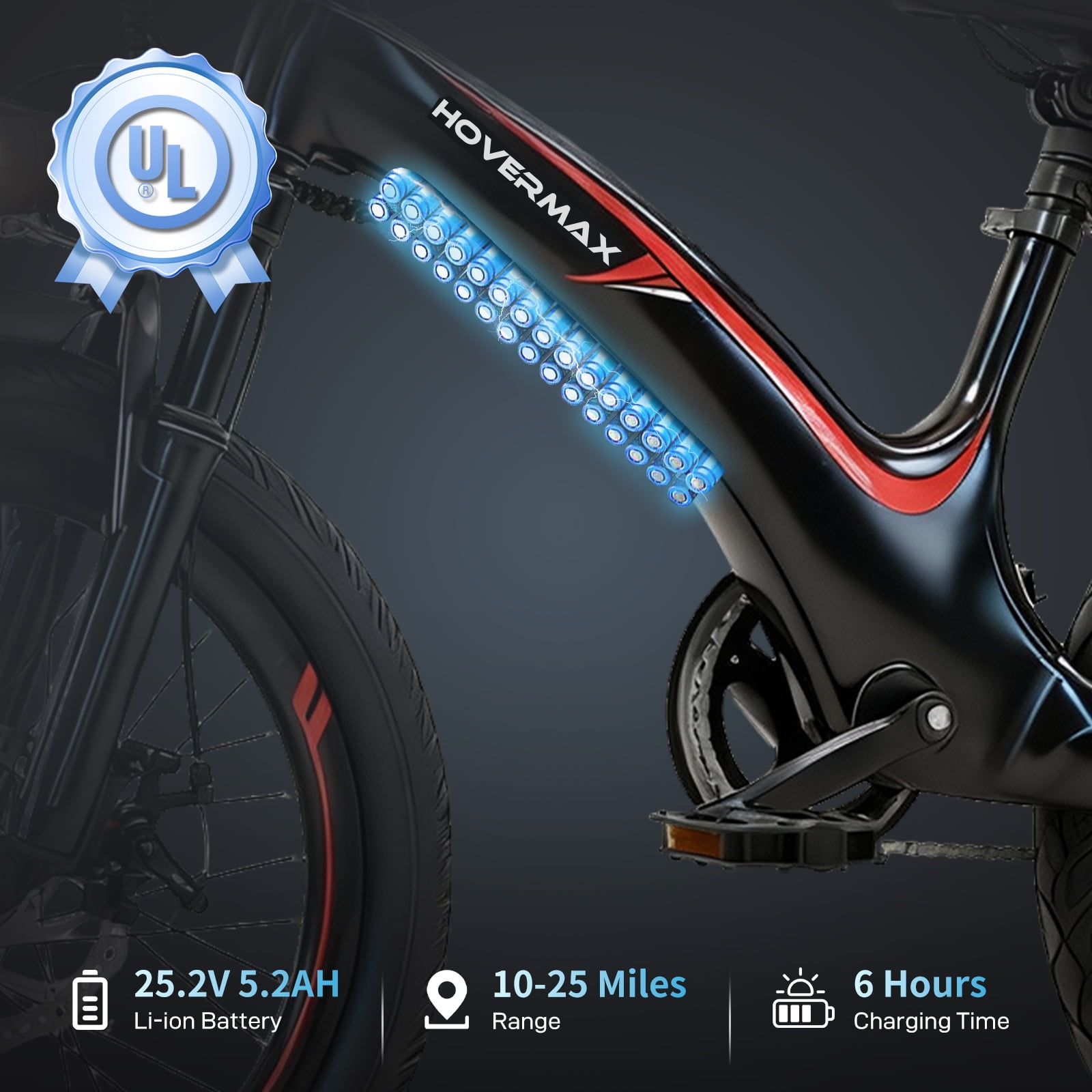 HOVERMAX 20" Electric Bike, Electric Bike for Teens, 250W Motor, 15 mph, 25 Miles Range, E-Bike, Teen Electric Bicycle, UL 2849, Black