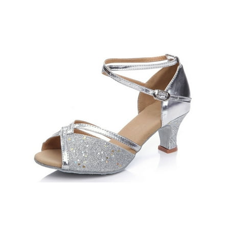 

Bellella Lady Sandals Ankle Strap Latin Shoe Open Toe Dance Shoes Fashionable Party Performence Silver 6