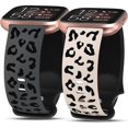 thumbnail image 1 of wonima11 2 Packs Leopard Engraved Band Compatible with Fitbit Versa 2/Fitbit Versa/Versa Lite Bands Women, Two-Tone Cheetah Soft Silicone Sport Designer Cute Fancy Summer Strap for Versa 2 Smart Watch, 1 of 1