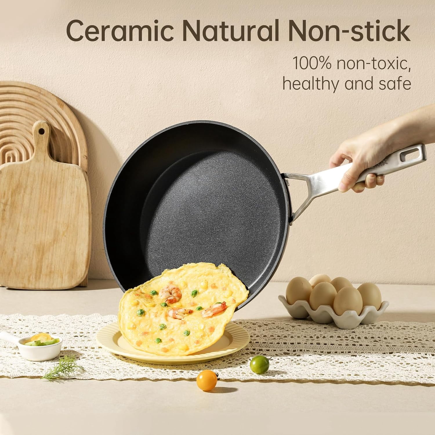 Non Stick Frying Pans Set, 10 Inch and 12 Inch Ceramic Skillet for Induction Gas Cooktops