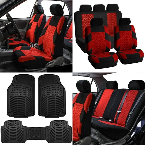 FH Group FH Travel Master Car Seat Covers for Auto Full Seat Covers Set with Black Floor Mats Gray Black