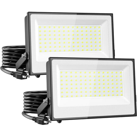 120W Flood Lights Outdoor,12000lm Bright LED Work Light with Plug,Daylight White LED Flood Lighting, IP66 Waterproof Security Yard Lights for Yard Garage Stadium 2 Pack