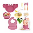 thumbnail image 1 of Juego De Cubiertos Alimentación Platos De Silicona Para Bebé Rosa cangrejo, 1 of 4