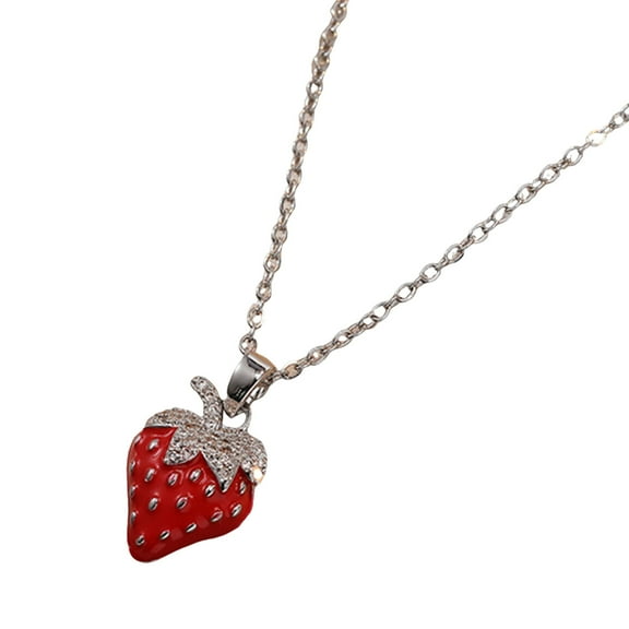 Modern Fruit Pendant Necklace Stylish Chain Necklace Strawberry Shape Neck Jewelry Present for Women Who Love Detail
