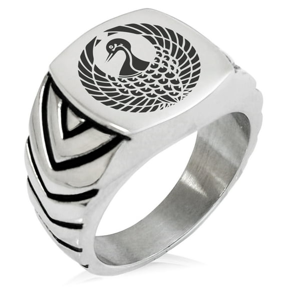 Stainless Steel Rokkaku Samurai Crest Chevron Pattern Biker Style Polished Ring