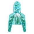 thumbnail image 3 of Doomiva Kids Girls Metallic Jazz Hip Hop Dance Crop Tops Long Sleeve Cropped Hoodies Shiny Pullover Sweatshirt Club Light Green 6, 3 of 4