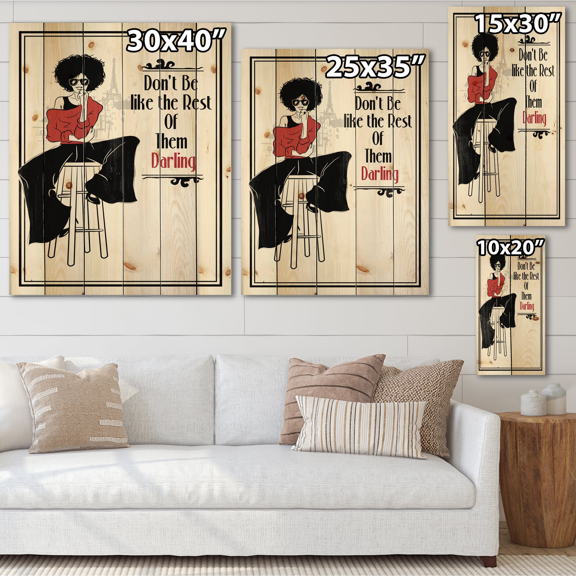 Designart 'Style Passion Life Fashion Woman VI' Modern Print on Natural Pine Wood