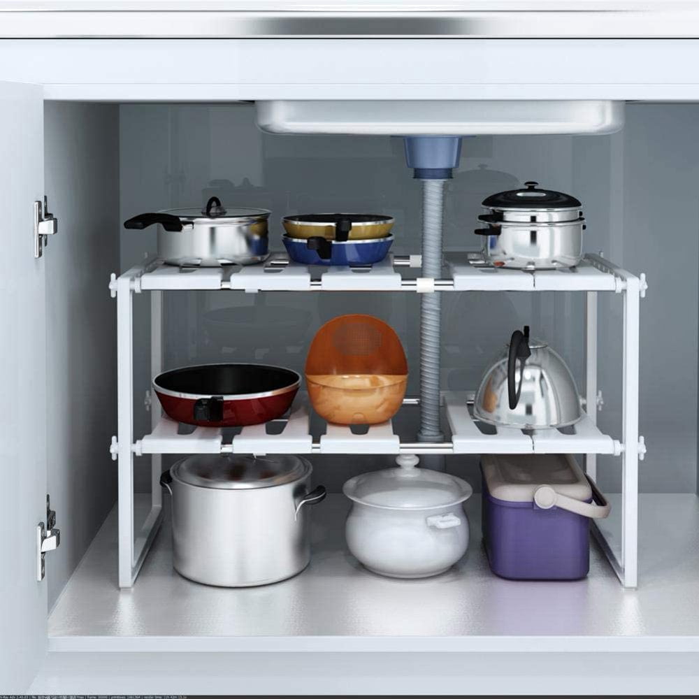 Under Sink Organizer – 2-Tier Sliding Shelves, No Screws, Expands 11" To 16" High