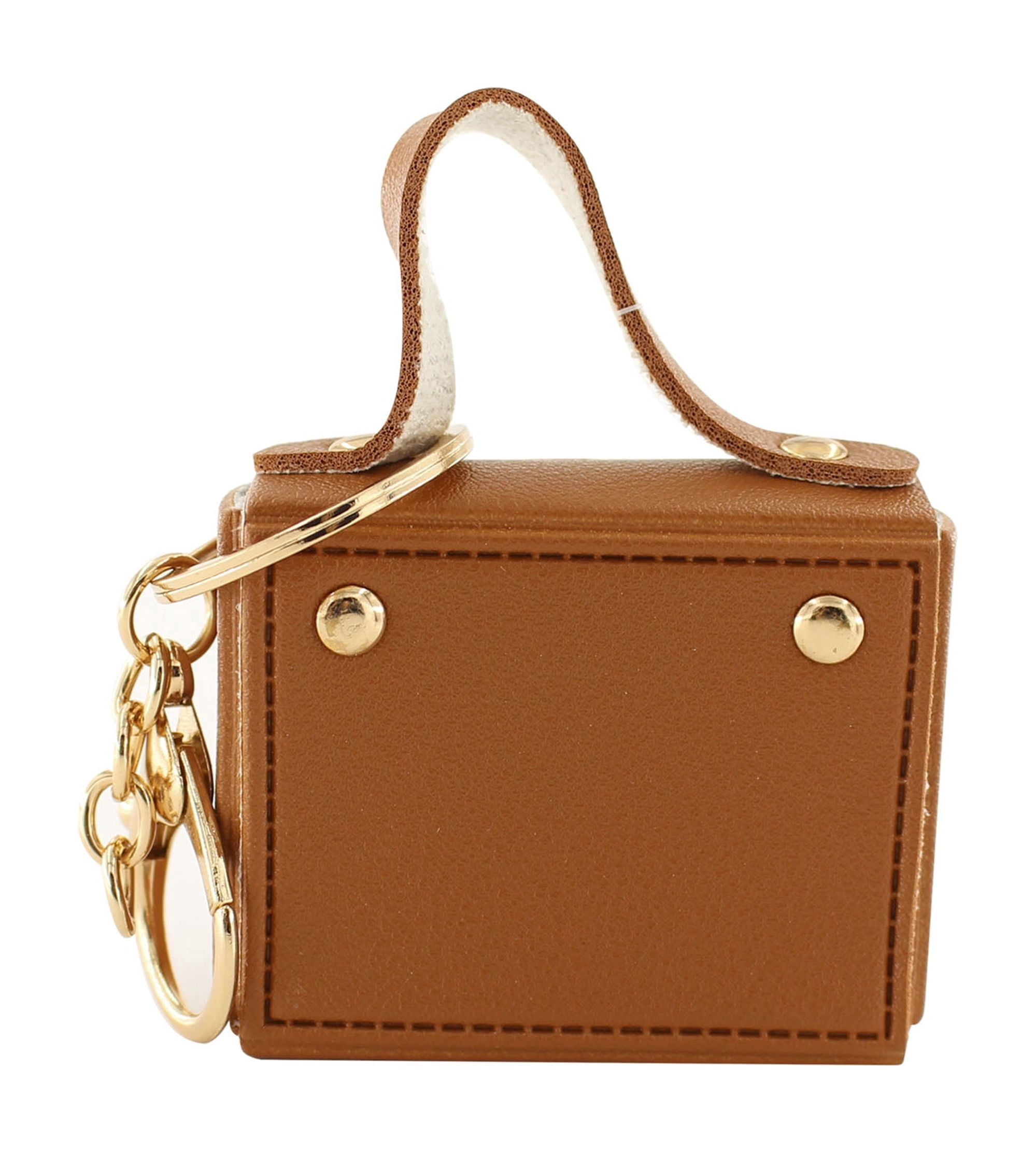 U Style Mini Purse Keychain, Faux Leather, Brown, 2.5" x 1" x 2"