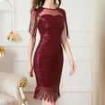 thumbnail image 5 of Jdlsppl Women's Fringe Dress 1930s Midi Bateau Neck Illusion Tassel Short Sleeve Glitter Silver Sparkle Beaded Swing Gatsby Roaring 20s New Years Eve Sequin Dresses Red Burgundy 14, 5 of 5
