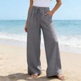 thumbnail image 6 of Enjoytime Womens Wide Leg Pants High Waist Drawstring Beach Trousers Summer Loose Casual Vacation Plus Size Pants, 6 of 8