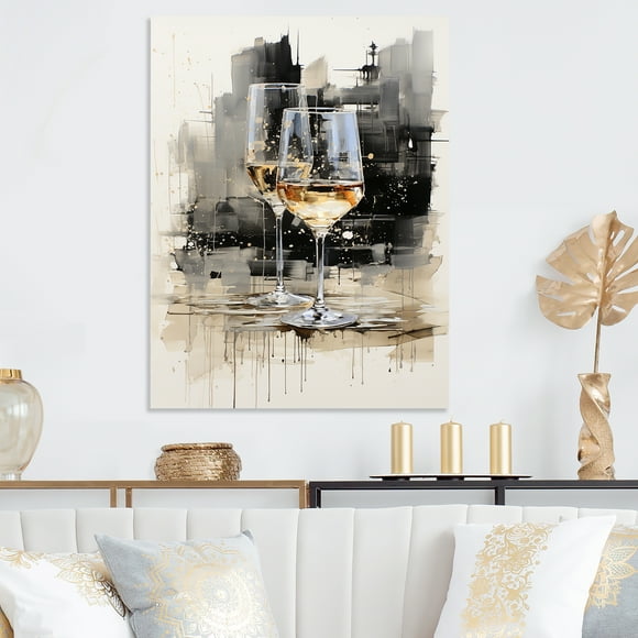 Designart "Black and White Champagne Essence II" Champagne Metal Wall Art, White Metal Wall Decor, Traditional Metal Art Decor For Hallway - 24x32 Inch