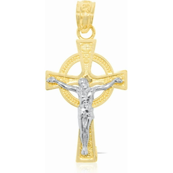 Floreo 10k Yellow Gold Celtic Knot Crucifix of Jesus Cross Religious Pendant (Small)