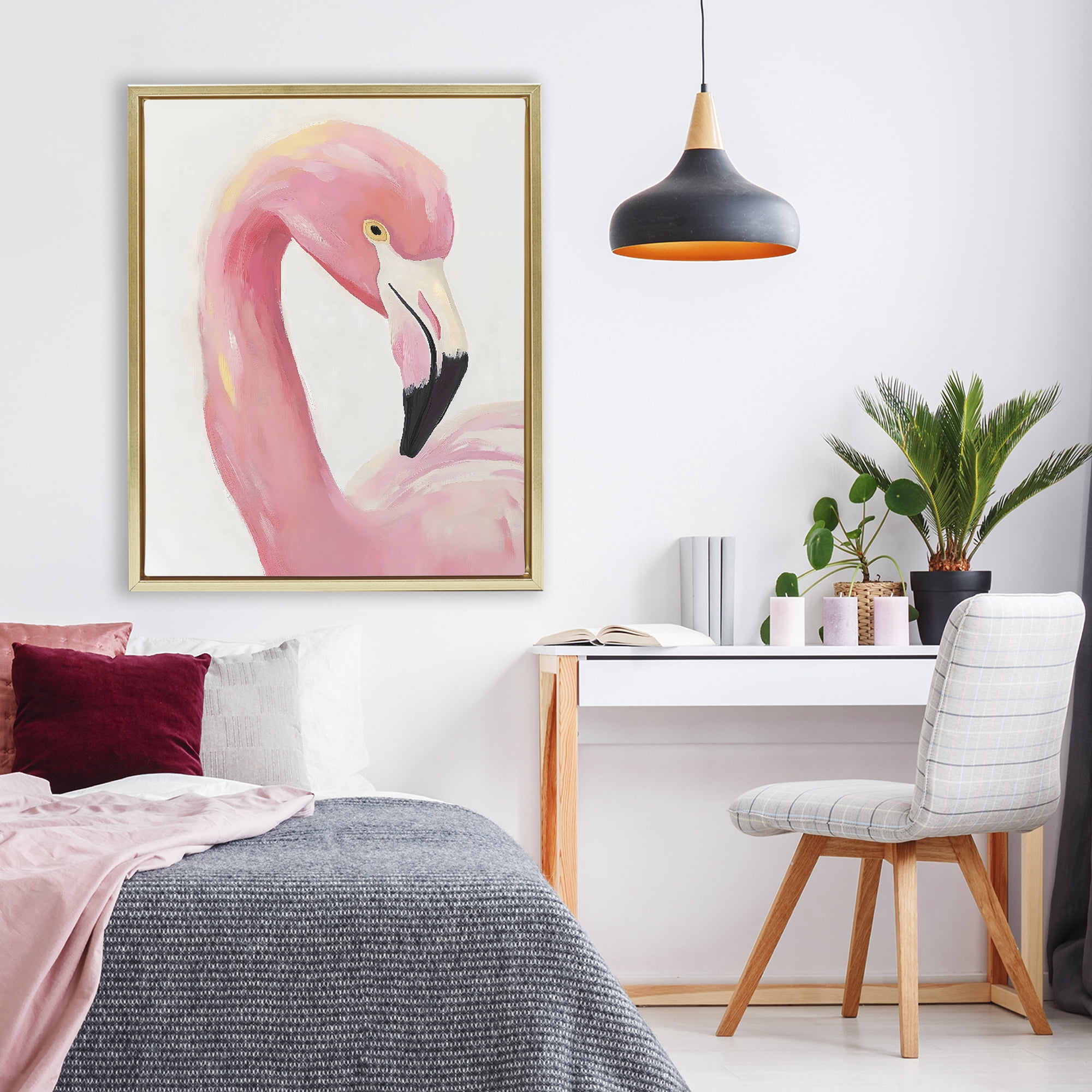 Stupell Industries Serene Pink Flamingo Portrait Gold Framed Floater Canvas Wall Art, design by The Prints Vibe
