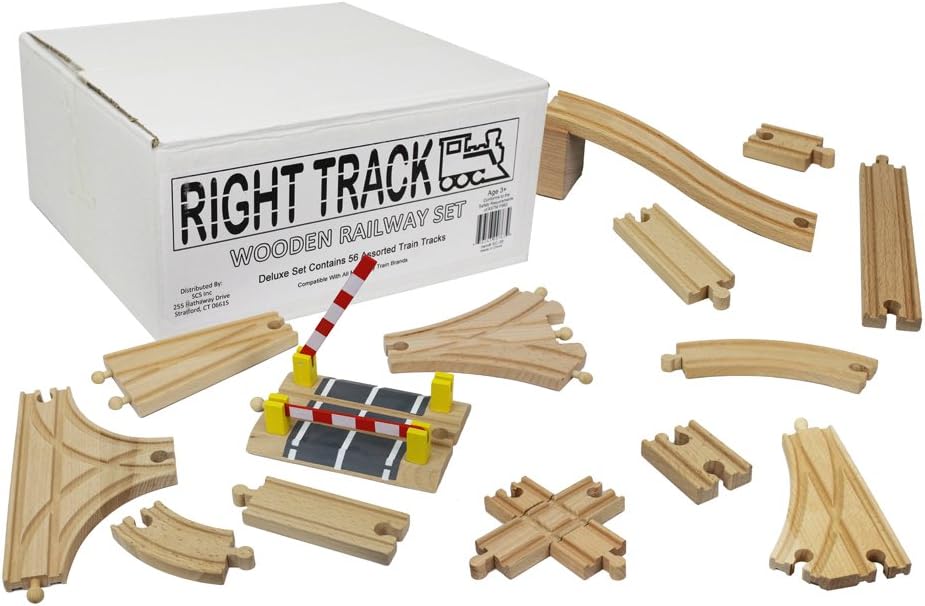 Right Track Toys Wooden Train Track Deluxe Set: 56 Premium Wood Pieces 100% Compatible with Thomas - All Tracks and No Fillers