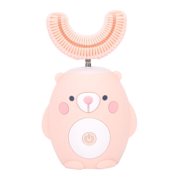 Cepillo de dientes eléctrico para niños, lindo patrón de oso de dibujos animados, cepillo de dientes en forma de U para niños, cepillo de dientes impermeable para niños, parte superior de la línea
