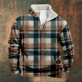 thumbnail image 2 of AWZXDE Men's Long Sleeve Plaid Half Zip Sweatshirt with Pockets, Warm Casual Pullover Brown,S, 2 of 3