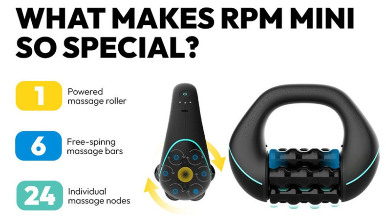 RPM Mini 2-in-1 Massage Gun - Percussion and Rolling Muscle Massager for Full Body, 3-Speed, Rechargeable, Handheld Deep Tissue Relief for Shoulders, Legs, Arms