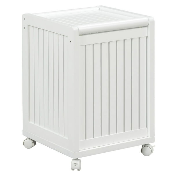 24" White Solid Square Rolling Laundry Hamper with Lid