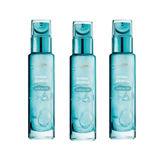 Loreal Paris Hydra Genius Hyaluronic Acid   Aloe Vera Liquid Moisturiser for Normal to Dry Skin, 70ml 3 Pack