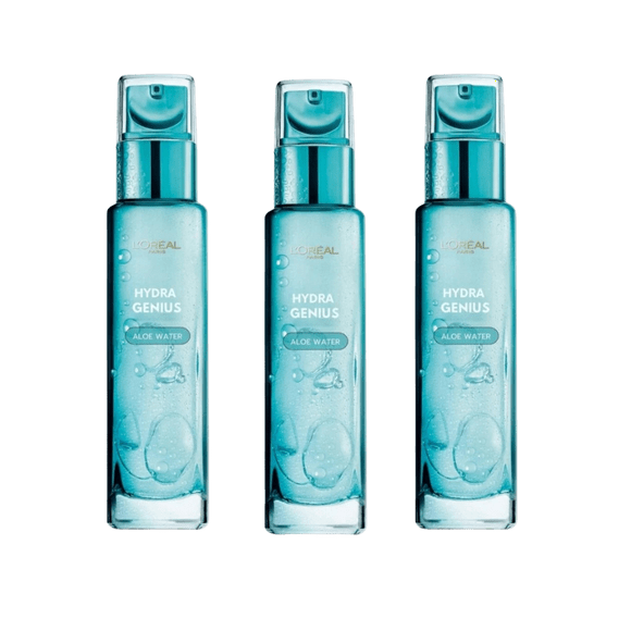 Loreal Paris Hydra Genius Hyaluronic Acid + Aloe Vera Liquid Moisturiser for Dry To Sensitive Skin,70ml 3 Pack