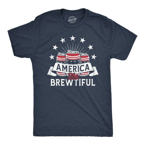 Mens America The Brewtiful T Shirt Funny Patriotic Drinking Beer Can Tee for Guys Graphic Tees