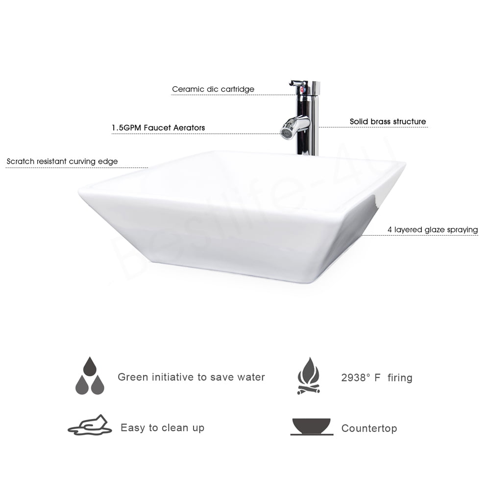 Eclife 16.25" Rectangular Ceramic Bathroom Sink Combo with Faucet 1.5 GPM and Pop up Drain Bathroom Bowl,White