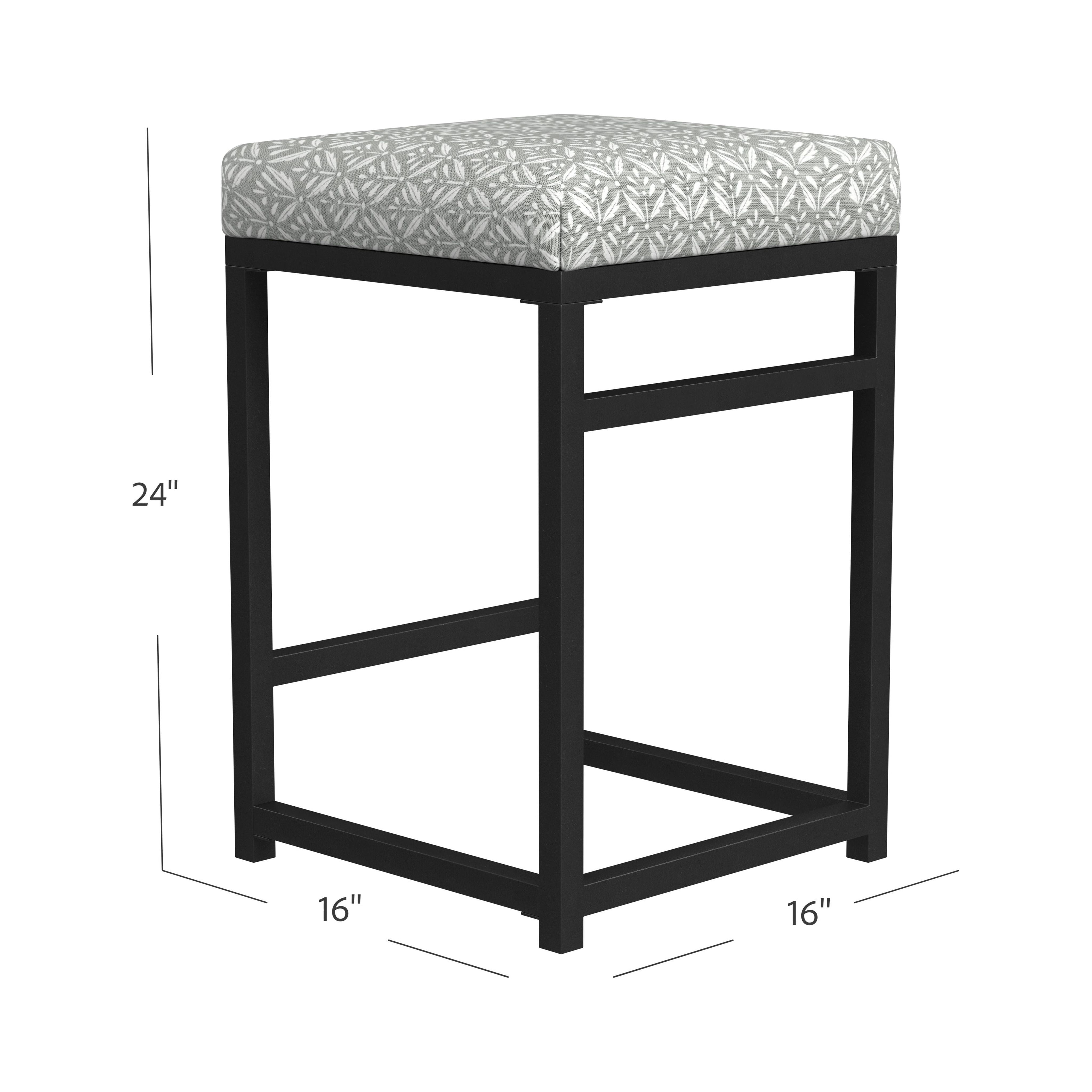 HomePop 24" Indoor Square Backless Metal Upholstered Counter Stool, Light Gray
