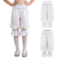 thumbnail image 3 of Aislor Girls Victorian Loose Pantaloons Medieval Solid Color Trousers Ruffled Lace Bloomers Beige 12, 3 of 7