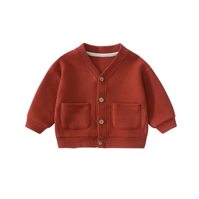 Suéter de punto de manga larga sin capucha, informal, para niños, de color liso, con cuello redondo, manga larga, holgado, con capucha, conjunto de poliéster para niños