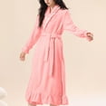 thumbnail image 2 of WRKEKC Womens Long Robes for Women Long Sleeve Solid Color Extended Warm Pockets Coral Fleece Ruffled Sleepwear Bathrobe, 2 of 6