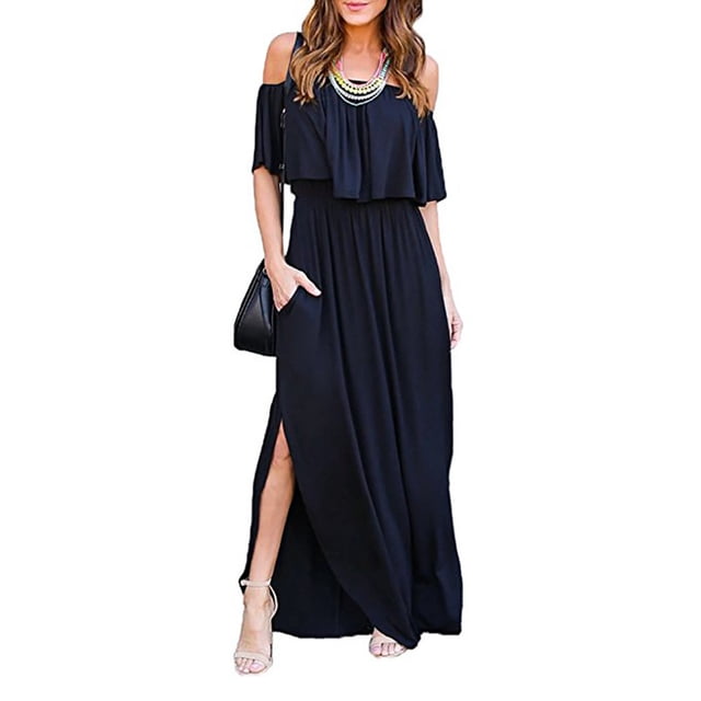 Vestido largo de fiesta, vestido largo informal de verano con hombros descubiertos para mujer, vestido largo con hombros descubiertos, multifuncional
